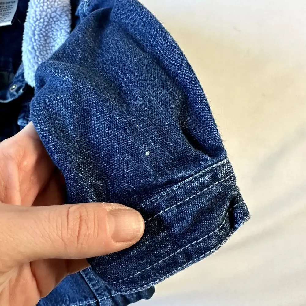 Vintage Baby OshKosh Winter Snowflake Denim Jacket w/ Purple Sherpa Collar